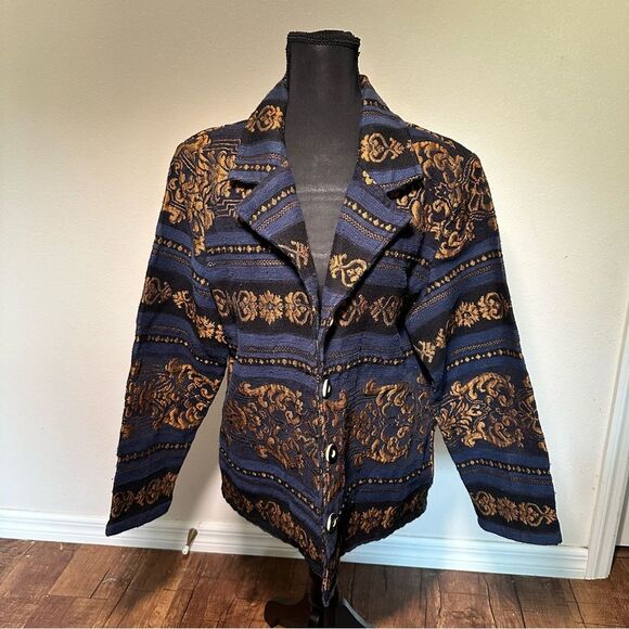 Alex Kim Blue and Gold Blazer with Ornate Pattern - Picture 7 of 8